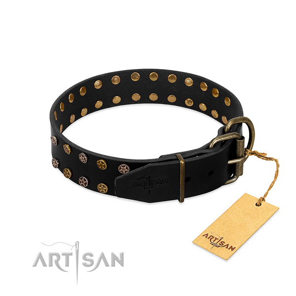 Full grain natural leather collar with amazing decorations for your doggie