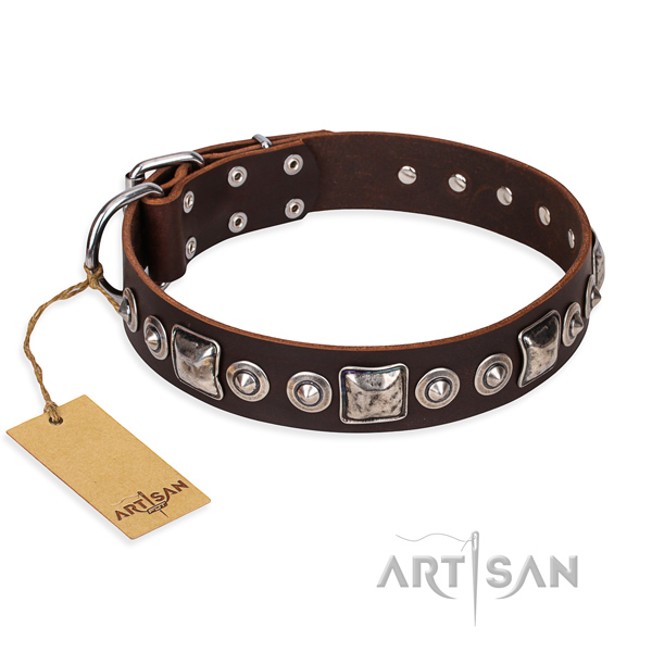 Full grain genuine leather dog collar made of best quality material with reliable hardware