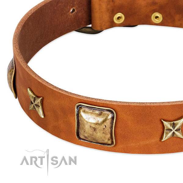 Durable hardware on full grain genuine leather dog collar for your doggie