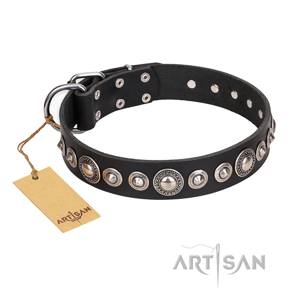 Full grain natural leather dog collar made of top notch material with rust-proof fittings