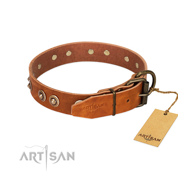 Corrosion resistant buckle on full grain leather dog collar for your dog