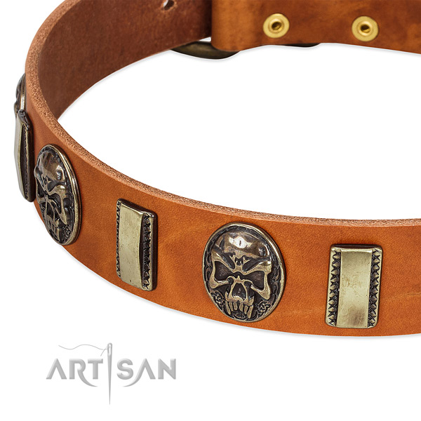 Corrosion resistant hardware on genuine leather dog collar for your canine