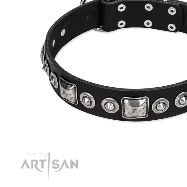 Natural genuine leather dog collar made of best quality material with embellishments