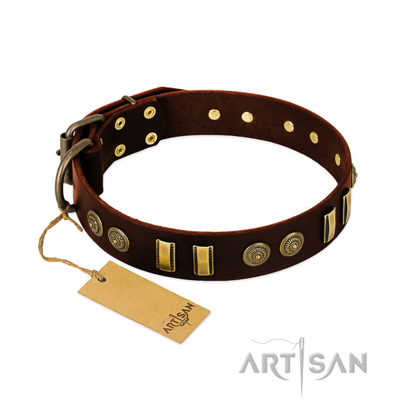 Rust-proof embellishments on full grain genuine leather dog collar for your doggie