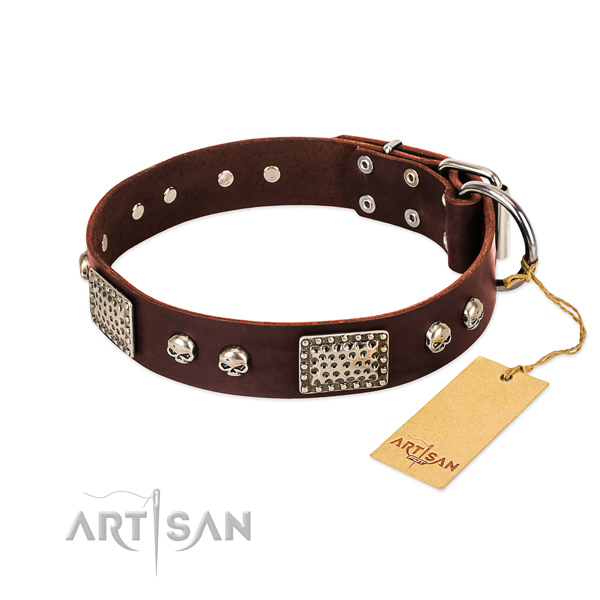 Adjustable full grain leather dog collar for daily walking your four-legged friend