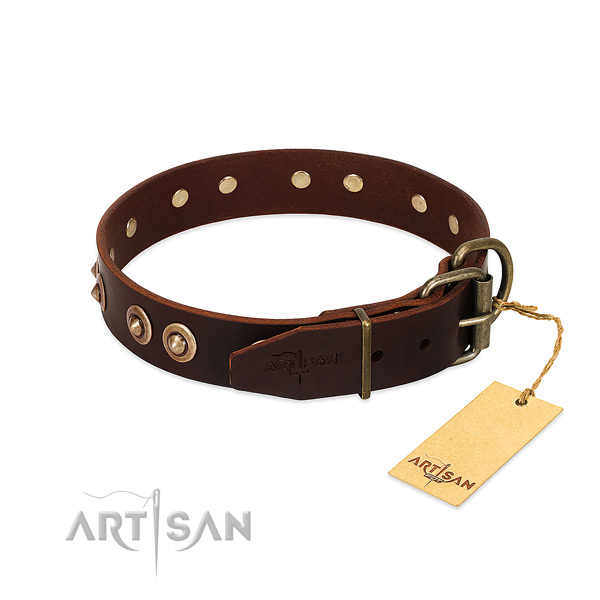 Rust resistant traditional buckle on full grain genuine leather dog collar for your canine