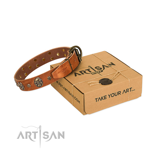 Decorated genuine leather collar for your lovely dog