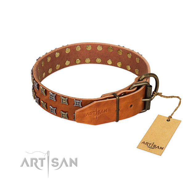 Gentle to touch full grain leather dog collar handcrafted for your four-legged friend