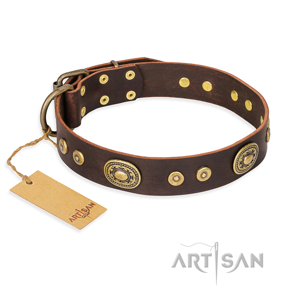 Full grain leather dog collar made of flexible material with durable fittings