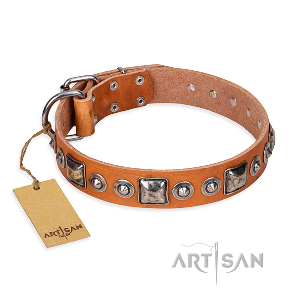 Natural genuine leather dog collar made of top notch material with durable fittings