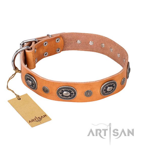 Top rate full grain genuine leather collar handmade for your four-legged friend