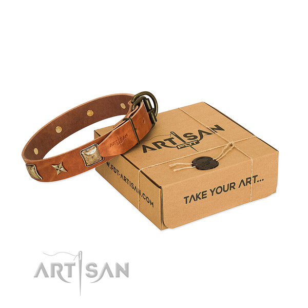 Handcrafted full grain natural leather collar for your stylish dog