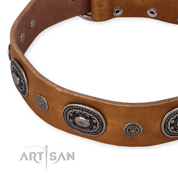 Top rate natural genuine leather dog collar made for your beautiful pet