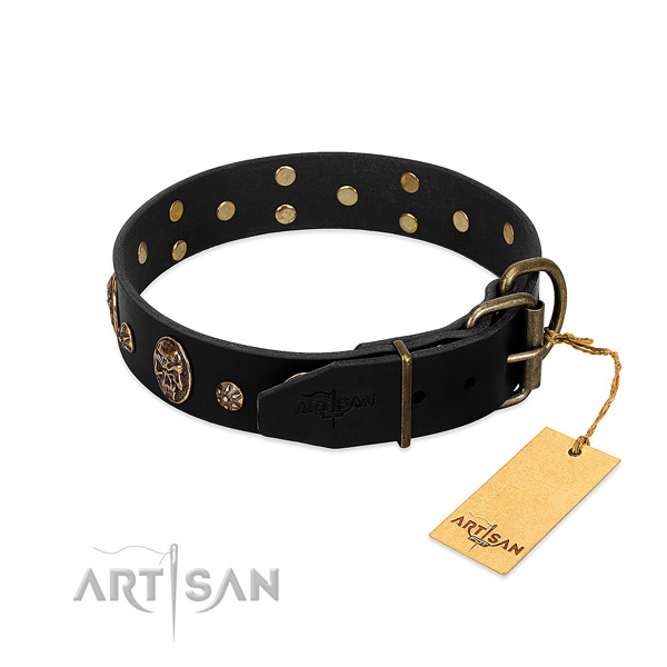 Rust-proof hardware on full grain leather dog collar for your doggie