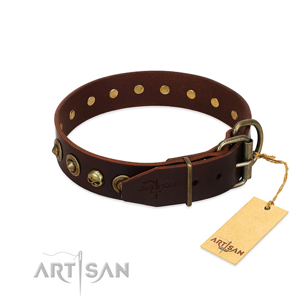 Natural leather collar with exquisite decorations for your doggie