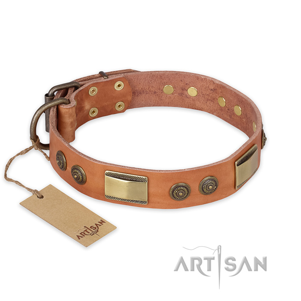 Adjustable full grain natural leather dog collar for everyday use