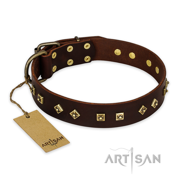 Fine quality genuine leather dog collar with durable buckle