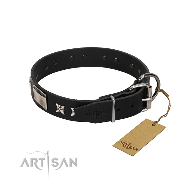 Reliable natural leather dog collar with rust resistant hardware