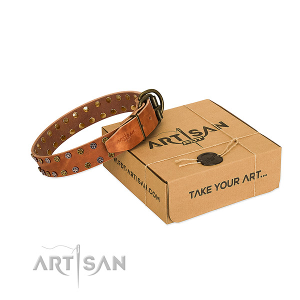 Comfortable wearing top notch natural leather dog collar with studs