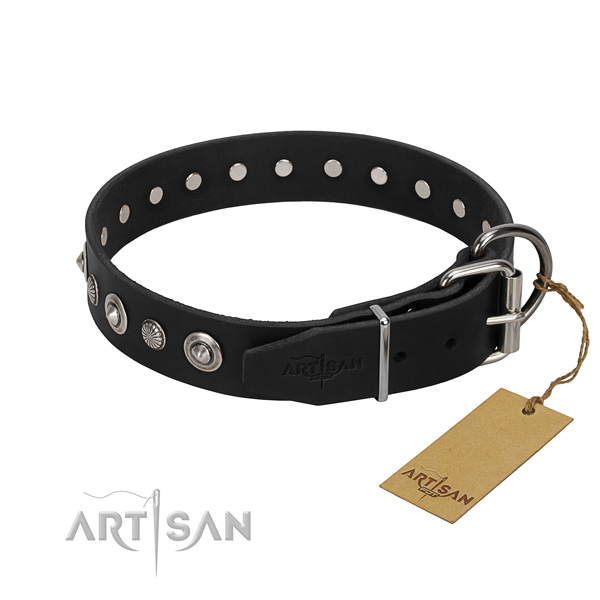 Fine quality full grain leather dog collar with significant decorations