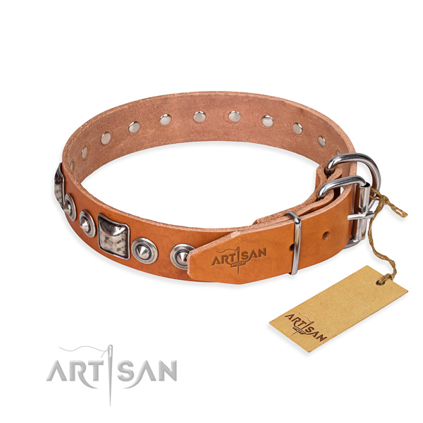 Genuine leather dog collar made of best quality material with reliable decorations