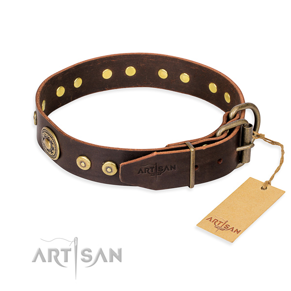 Leather dog collar made of quality material with strong decorations