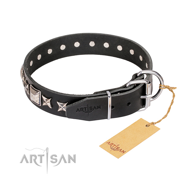 Finest quality decorated dog collar of full grain natural leather