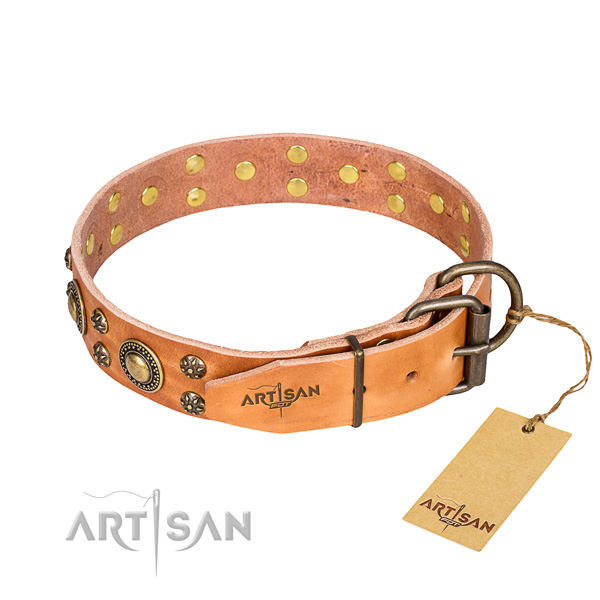 Handy use decorated dog collar of fine quality natural leather