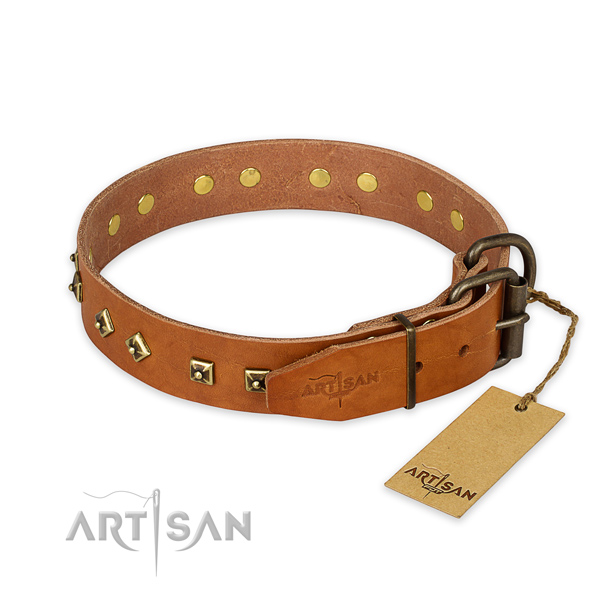 Corrosion resistant fittings on full grain genuine leather collar for basic training your pet