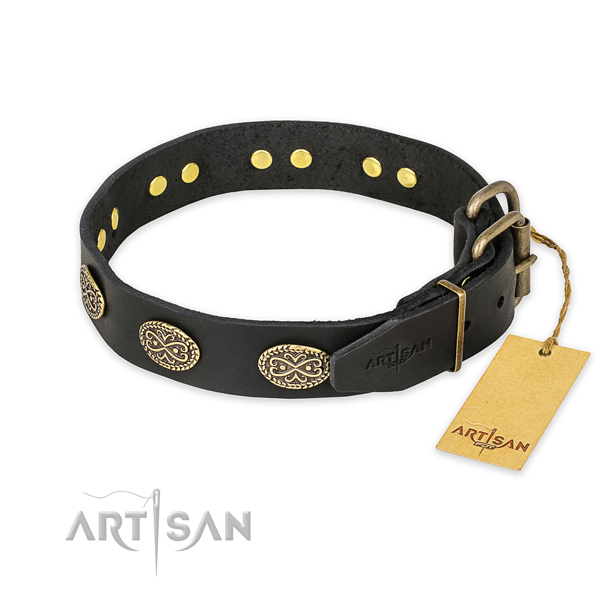 Rust resistant D-ring on genuine leather collar for your beautiful four-legged friend