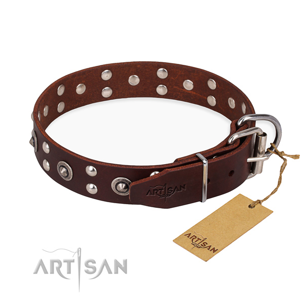 Durable fittings on full grain natural leather collar for your handsome doggie