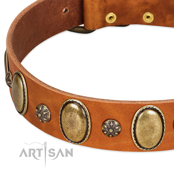 Handy use gentle to touch genuine leather dog collar