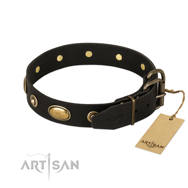 Durable buckle on full grain genuine leather dog collar for your canine