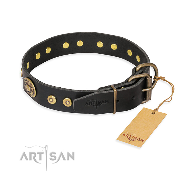 Full grain natural leather dog collar made of best quality material with reliable studs