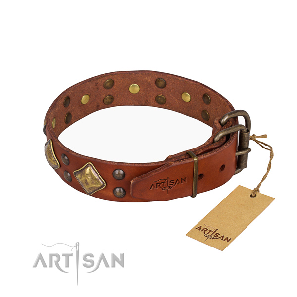 Full grain genuine leather dog collar with exceptional reliable decorations