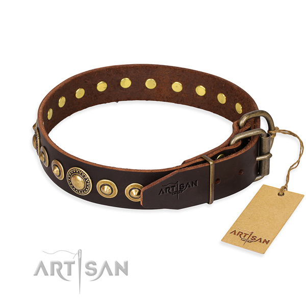 Flexible full grain leather dog collar made for comfortable wearing