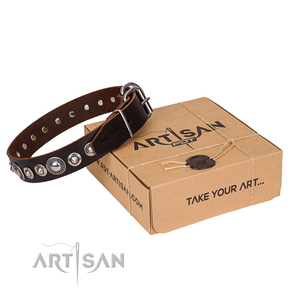 Top quality full grain natural leather dog collar