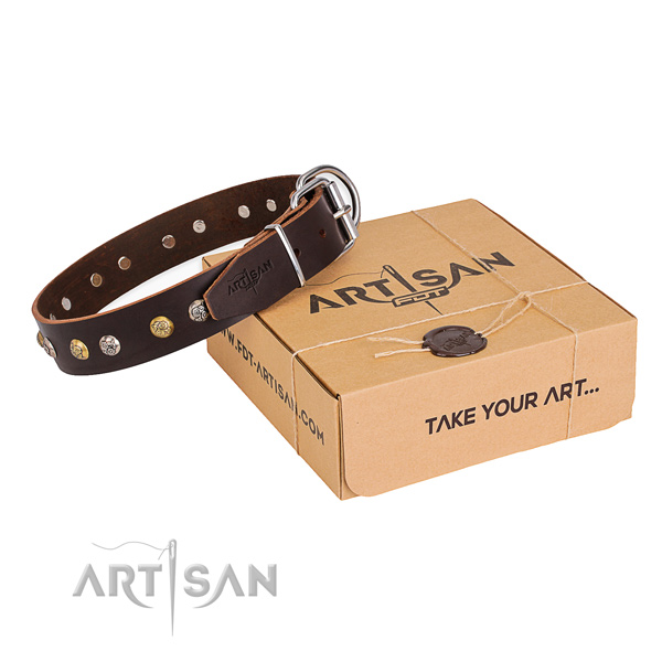 Soft to touch full grain genuine leather dog collar handcrafted for fancy walking