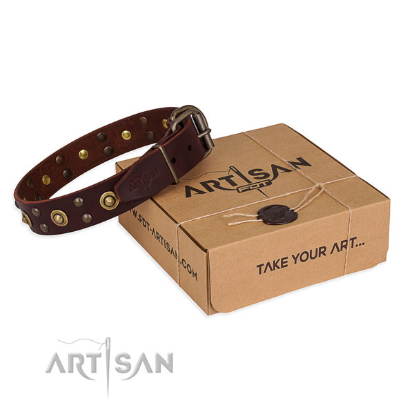 Corrosion proof buckle on genuine leather collar for your attractive canine