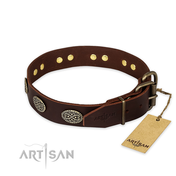 Corrosion proof D-ring on full grain natural leather collar for your beautiful canine