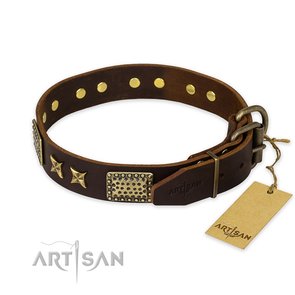 Durable D-ring on full grain natural leather collar for your lovely pet