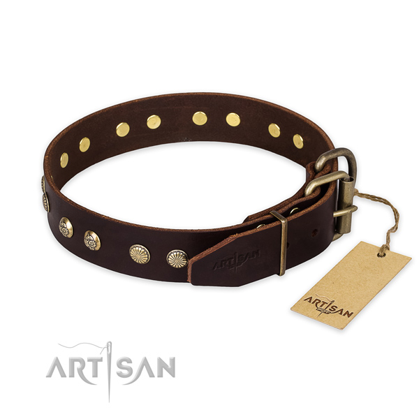 Rust resistant D-ring on full grain leather collar for your handsome canine