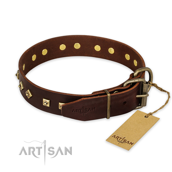 Rust-proof hardware on full grain genuine leather collar for walking your dog