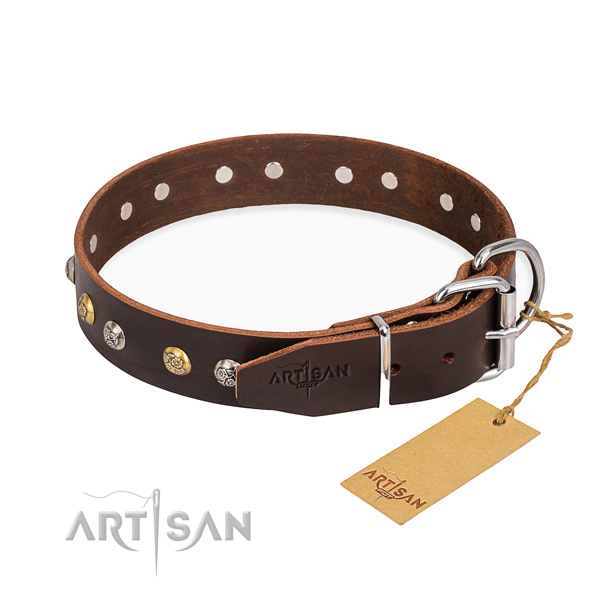Gentle to touch full grain natural leather dog collar created for easy wearing