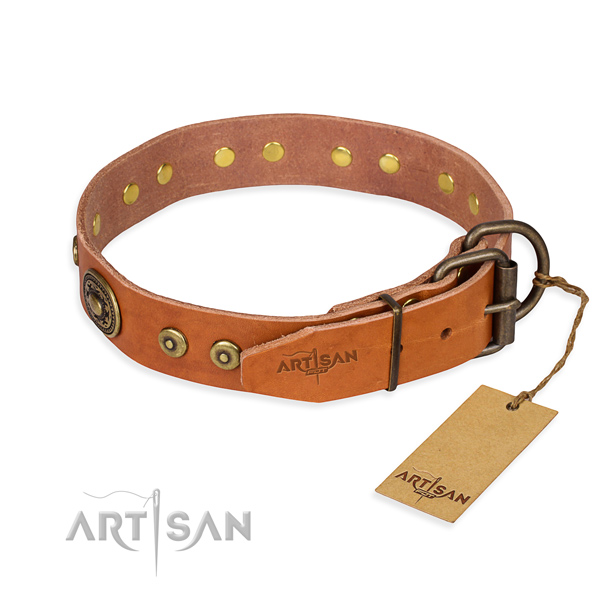 Full grain leather dog collar made of soft material with corrosion proof adornments