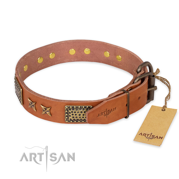 Rust-proof fittings on genuine leather collar for your handsome canine