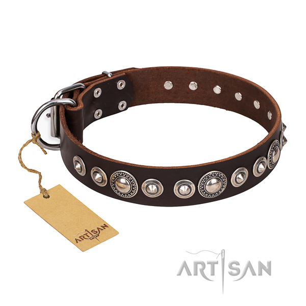 Top notch decorated dog collar of natural leather