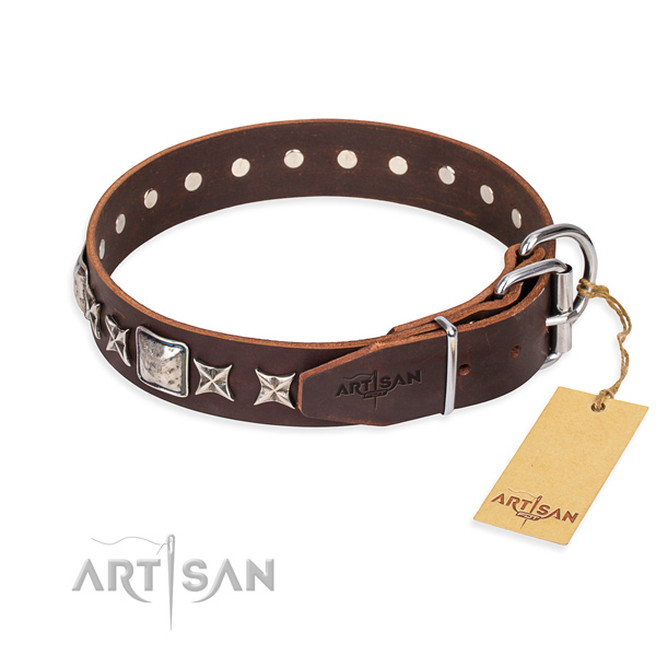 Fine quality decorated dog collar of full grain natural leather