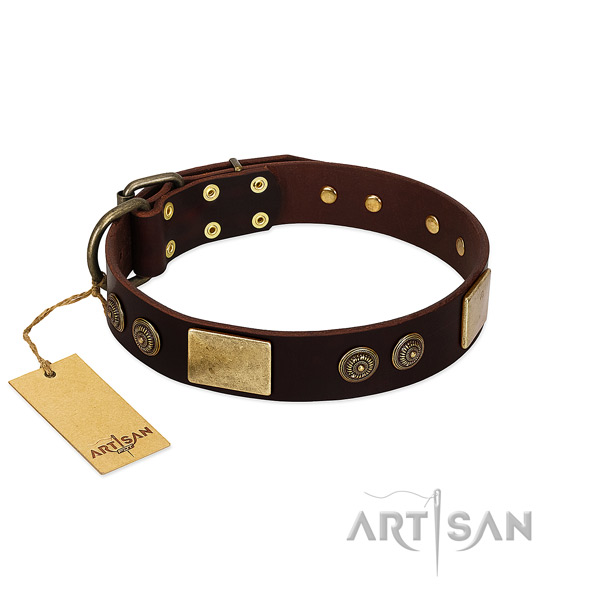 Strong fittings on full grain natural leather dog collar for your pet