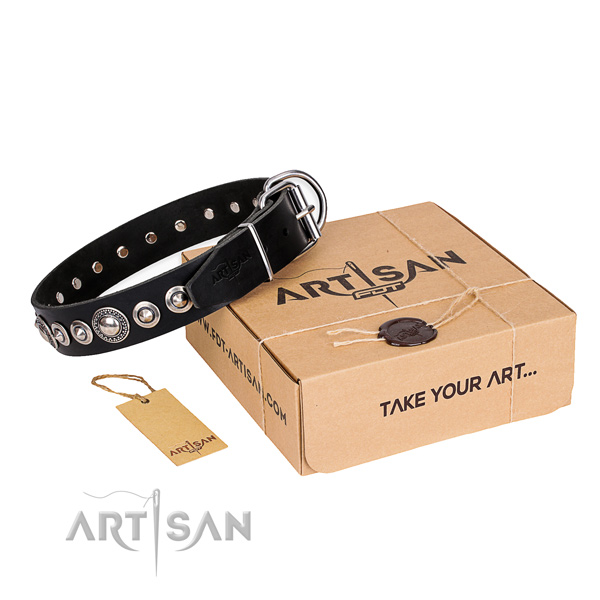 Durable natural leather dog collar